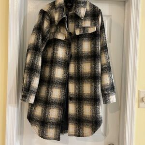 Black and Cream Plaid Teddy Jacket